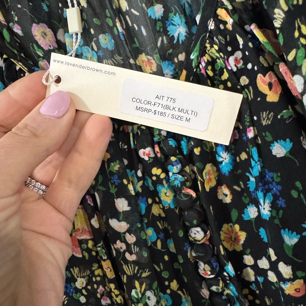 Lavender Brown Floral Black Blouse - Picture 4 of 5